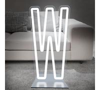 DS&DV 76cm Letter W Light Sign, Dimmable White LED Neon Sign with Free Stand Up Base, DIY Customizable Alphabet Signs for Birthday Anniversary Wedding Party Home Bar Decor (Letter W)