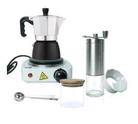 DS&DV Moka Pot Sets,Glass Bean Jar,Spoon Clamp,Powder Distributor,Hand-Operated Bean Mill,Coffee Maker for Camping and Traveling Personal Bar (Moka Pot Set)