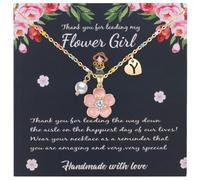 DS Flower Girl Necklace Gifts |Heart Initial Letter Flower Necklaces with Pearl Charm for Women | Personalized Wedding Proposal Bridal Shower Party Jewelry Gift | 18K Gold Plated Stainless Steel