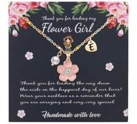 DS Flower Girl Necklace Gifts |Heart Initial Letter Flower Necklaces with Pearl Charm for Women | Personalized Wedding Proposal Bridal Shower Party Jewelry Gift | 18K Gold Plated Stainless Steel