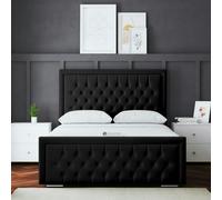 DS Living Allegra Ottoman Bed with Upholstered Headboard - Black - King / 5ft