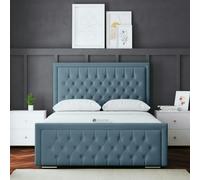 DS Living Allegra Ottoman Bed with Upholstered Headboard - Blue - Super King / 6ft