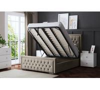 DS Living Allegra Upholstered Beige Panel Bed With Headboard And Ottoman Base Storage Single