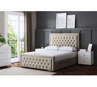 DS Living Allegra Upholstered Beige Panel Bed With Headboard Double