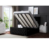 DS Living Allegra Upholstered Black Panel Bed With Headboard And Ottoman Base Storage King