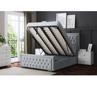 DS Living Allegra Upholstered Silver Panel Bed With Headboard And Ottoman Base Storage Super King