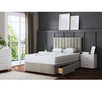 DS Living Amelia Beige Upholstered Panel Divan Bed With Headboard And Two Drawers Double