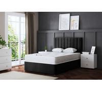 DS Living Amelia Black Upholstered Panel Divan Bed With Headboard Single