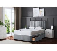 DS Living Amelia Silver Upholstered Panel Divan Bed With Headboard And Two Drawers Small Double