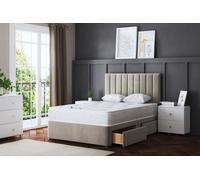 DS Living Amelia Upholstered Beige Panel 2 Draw Divan Bed with Headboard | Size: Small Double DS Living Beige Small Double