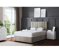 DS Living Amelia Upholstered Beige Panel Divan Bed with Headboard | Size: King DS Living Beige King