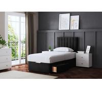 DS Living Amelia Upholstered Black Panel 2 Draw Divan Bed with Headboard | Size: Small Double DS Living Black Small Double