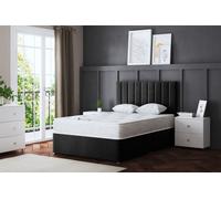 DS Living Amelia Upholstered Black Panel Divan Bed with Headboard | Size: King DS Living Black King