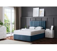 DS Living Amelia Upholstered Blue Panel Divan Bed with Headboard | Size: Single DS Living Blue Single