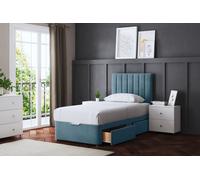 DS Living Amelia Upholstered Metallic Blue Panel 4 Draw Divan Bed with Headboard | Size: King DS Living Blue King