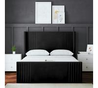 DS Living Elara Ottoman Bed with Winged Panel Headboard - Black - King / 5ft