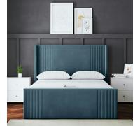DS Living Elara Ottoman Bed with Winged Panel Headboard - Blue - Super King / 6ft
