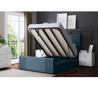 DS Living Elara Winged Blue Panel Bed With Headboard And Ottoman Base Storage Small Double