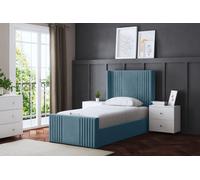 DS Living Elara Winged Metallic Blue Panel Ottoman Bed with Headboard | Size: Super King DS Living Blue Super King