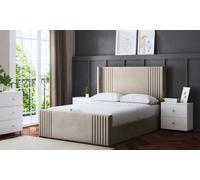 DS Living Elara Winged Panel Bed With Ottoman Gas Lift:Beige/Small Double