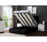 DS Living Evangeline Black Upholstered Panel Bed With Headboard And Ottoman Storage Small Double