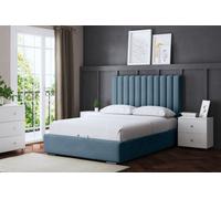 DS Living Evangeline Blue Upholstered Panel Bed With Headboard Super King