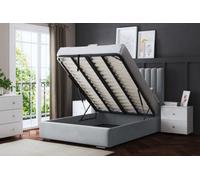 DS Living Evangeline Silver Upholstered Panel Bed With Headboard And Ottoman Storage Small Double