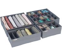 DS Living Folderable Drawer Organisers 4 & 7 Pack Wardrobe Dividers Collapsible Closet Cabinet Organizer Underwear Storage Boxes for Storing Socks, Bra, Grey (Set of 4 Essential)