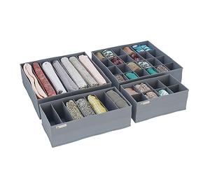 DS Living Folderable Drawer Organisers 4 & 7 Pack Wardrobe Dividers Collapsible Closet Cabinet Organizer Underwear Storage Boxes for Storing Socks, Bra, Grey (Set of 4 Essential)