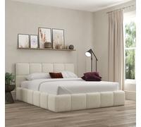 Ds Living Ovella Cubed Upholstered Boucle Ivory Bed With Ottoman Gas Lift