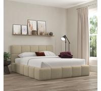 DS Living Ovella Cubed Upholstered Boucle Latte Bed in Beige | Size: Single DS Living Beige Single