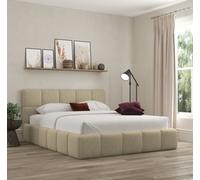 Ds Living Ovella Cubed Upholstered Boucle Latte Bed With Ottoman Gas Lift