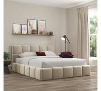 Ds Living Ovella Cubed Upholstered Plush Cream Bed With Ottoman Gas Lift