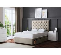 DS Living Seraphine Beige Upholstered Divan Bed With Headboard And Two Drawers Small Single