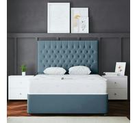 DS Living Seraphine Divan Bed with 2 Draw Metallic Blue with Headboard Super King