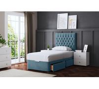 DS Living Seraphine Metallic Blue 2 Draw Divan Bed with Headboard | Size: Double DS Living Blue Double