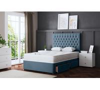 DS Living Seraphine Metallic Blue 2 Draw Divan Bed with Headboard | Size: Small Double DS Living Blue Small Double