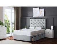 DS Living Seraphine Silver Upholstered Divan Bed With Headboard And Two Drawers King