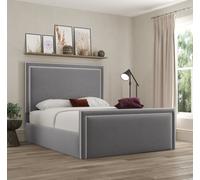 Ds Living Verona Pipping Upholstered Plush Grey Bed With Ottoman Gas Lift
