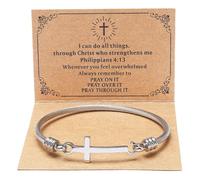DS Religious Gift for Her Christian Cross Bracelet Bible Verse God is Within Her She Will Not Fall Inspirational Bracelets For Women Stainless Steel Jewelry Gift To Daughter Best Friend, 8.26IN