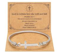DS Religious Gift for Her Christian Cross Bracelet Bible Verse God is Within Her She Will Not Fall Inspirational Bracelets For Women Stainless Steel Jewelry Gift To Daughter Best Friend Silver 7