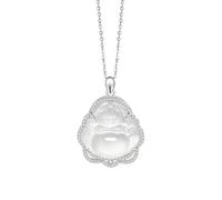Ds UUby 925 Pure Silver Chalcedony Necklace, New Chinese Style Smiling Face Buddha Maitreya Buddha Zircon Pendant Collarbone Chain, Talisman B