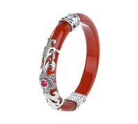 Ds UUby Red Agate Bangle Bracelet for Women, Beautiful Live Buckle S925 Sterling Silver Inlaid Jade Bracelet, Handmade, Lucky Gift Jewelry Inner diameter 54-56mm