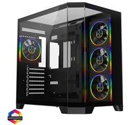 DS360 PRO Black ATX Gaming Case With Dual Chamber Panoramic Tempered Glass With 4 x CiT Saturn PWM ARGB Fans and 6 Port PWM Hub