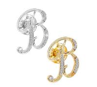 DSADKI Initial Letter Brooch Pin 26 Letters Small Lapel Pin - Clear Crystal Rhinestone Tie Tack Name Personalized Breastpin for Women Pack of 2 Gold and Silver, Alloy Steel, no gemstone