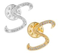 DSADKI Initial Letter Brooch Pin 26 Letters Small Lapel Pin - Clear Crystal Rhinestone Tie Tack Name Personalized Breastpin for Women Pack of 2 Gold and Silver, 1 inch (2.54 cm), Alloy Steel, no