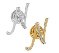 DSADKI Initial Letter Brooch Pin 26 Letters Small Lapel Pin - Clear Crystal Rhinestone Tie Tack Name Personalized Breastpin for Women Pack of 2 Gold and Silver, 1 inch (2.54 cm), Alloy Steel, no