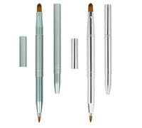 DSADKI Pack of 2 Lip Brush for Lipstick, Retractable Lip Brushes, Lipstick Liner Brush Retractable with Cap, Dual-ended Foundation Makeup Brush Tool For Women (Silver and Green)