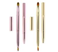 DSADKI Pack of 2 Lip Brush for Lipstick, Retractable Lip Brushes, Lipstick Liner Brush Retractable with Cap, Dual-ended Foundation Makeup Brush Tool For Women (Pink and Golden)