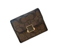 Dsadrwq 1PCS Credit Card Holder Wallet Rfid Blocking Corium Fold Womens Wallet Card Case Zipper Accordion Women Zero Wallet Letter Pattern Card Wallet, coffee color, European and American Retro